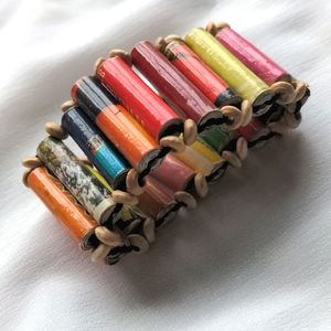 (2/$25) Eco rolled paper bead bracelet multicolour elastic wristband
